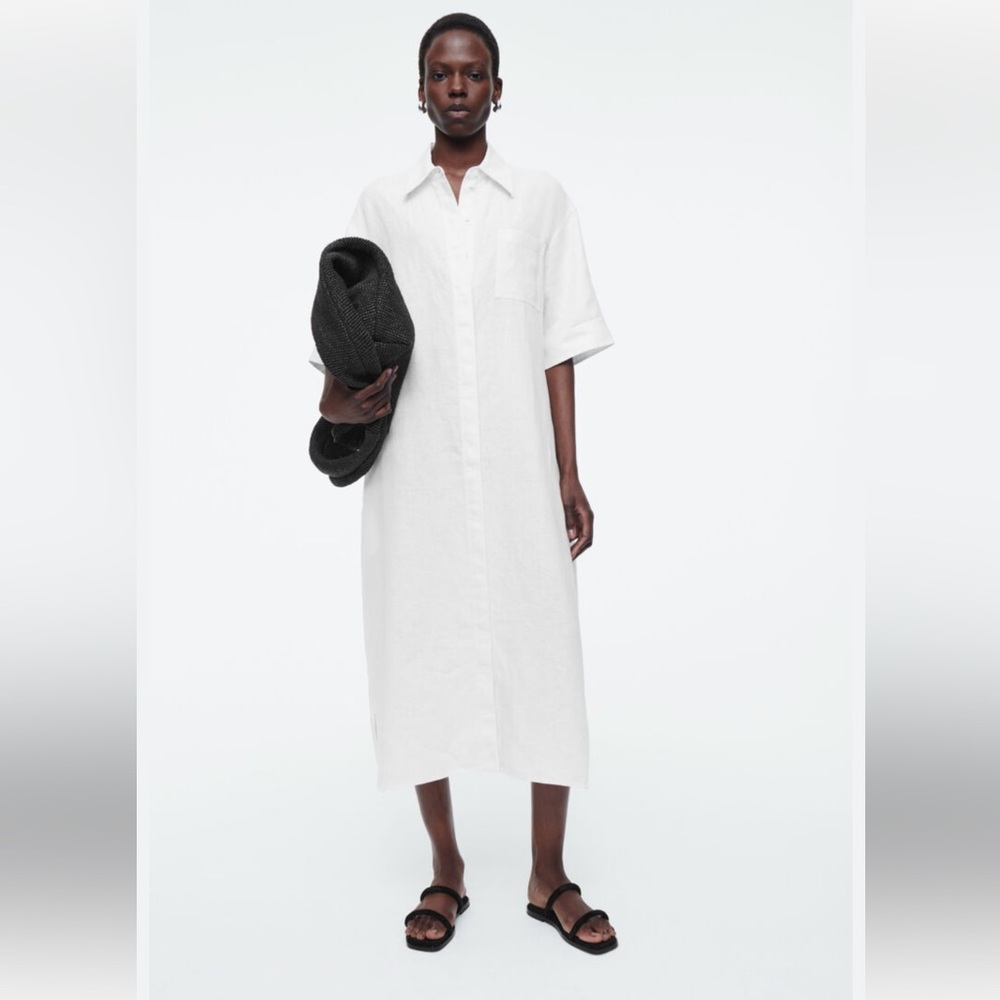 COS White oversized  linen Shirt Dress